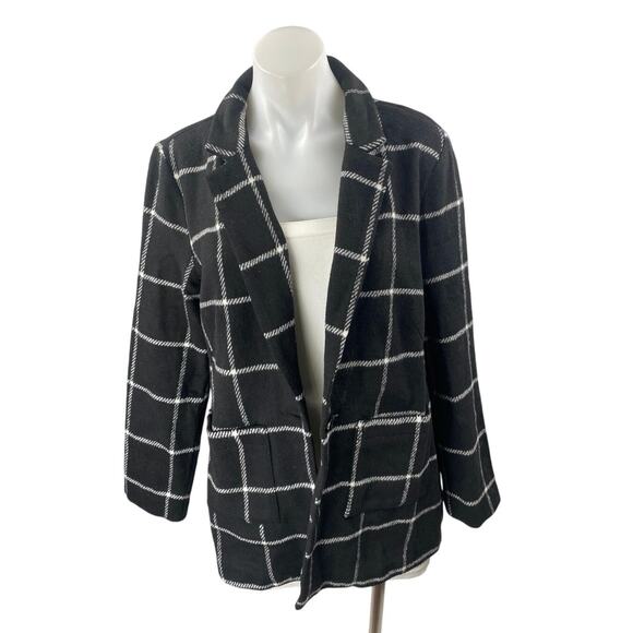 HAVE Women's Black Wool Checkered Plaid Notch Collar Blazer Coat Jacket Size M - Picture 1 of 4